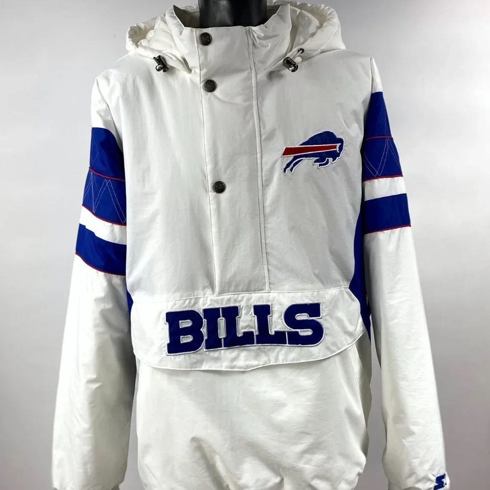 Buffalo Bills Jacket Special Edition White STARTER Hooded Half Zip    2X